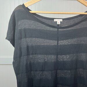 GAP Black Sheer Horizontal Stripe Boat Neck Dolman Sleeve T-Shirt Top Blouse